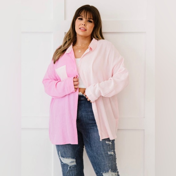 AMOLI Pinky Promise Color Block Button Down Shirt NWT Size 3X - Picture 2 of 8